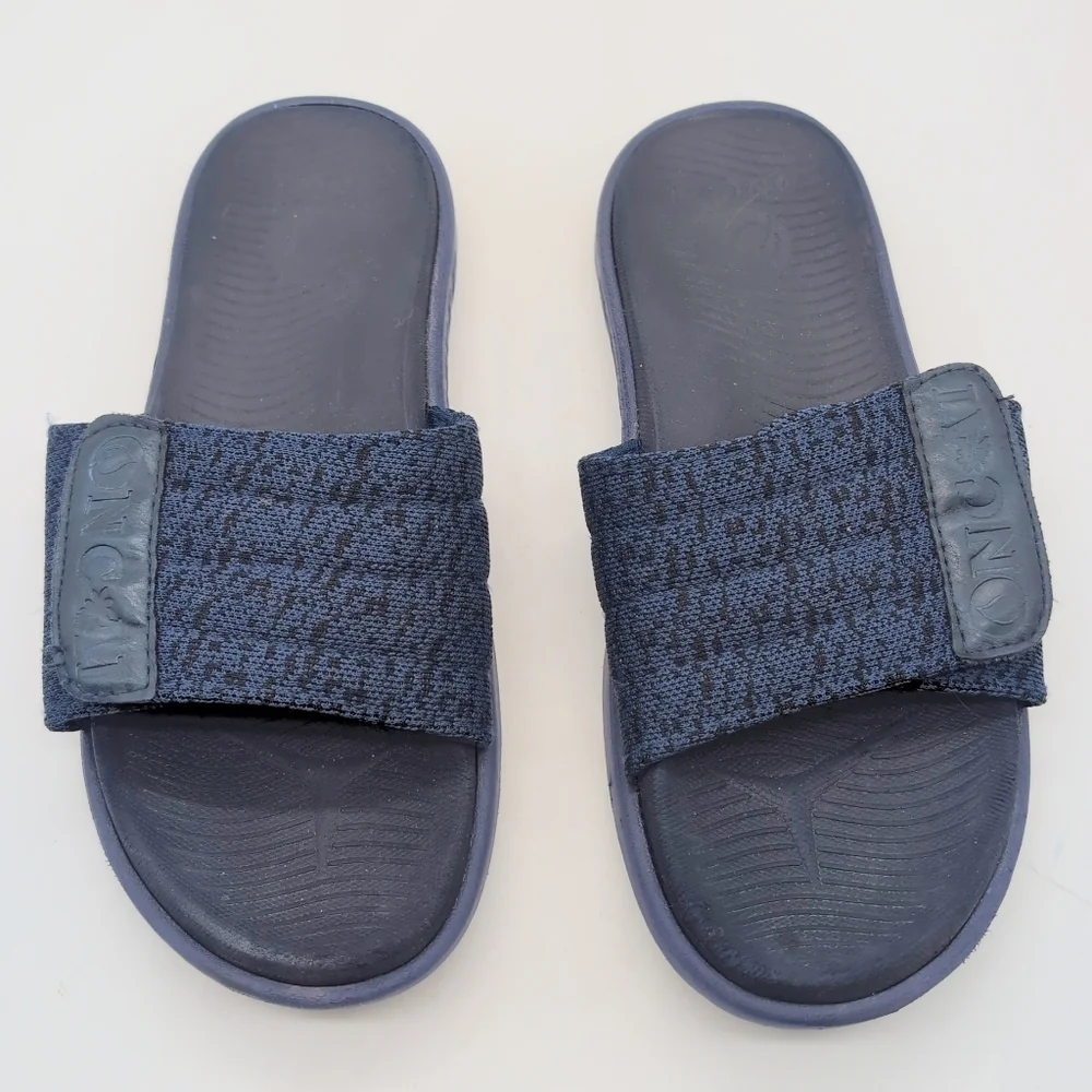 Oncai Sz 40 / 7.5 Navy Blue Slide Sandals with Knit Strap